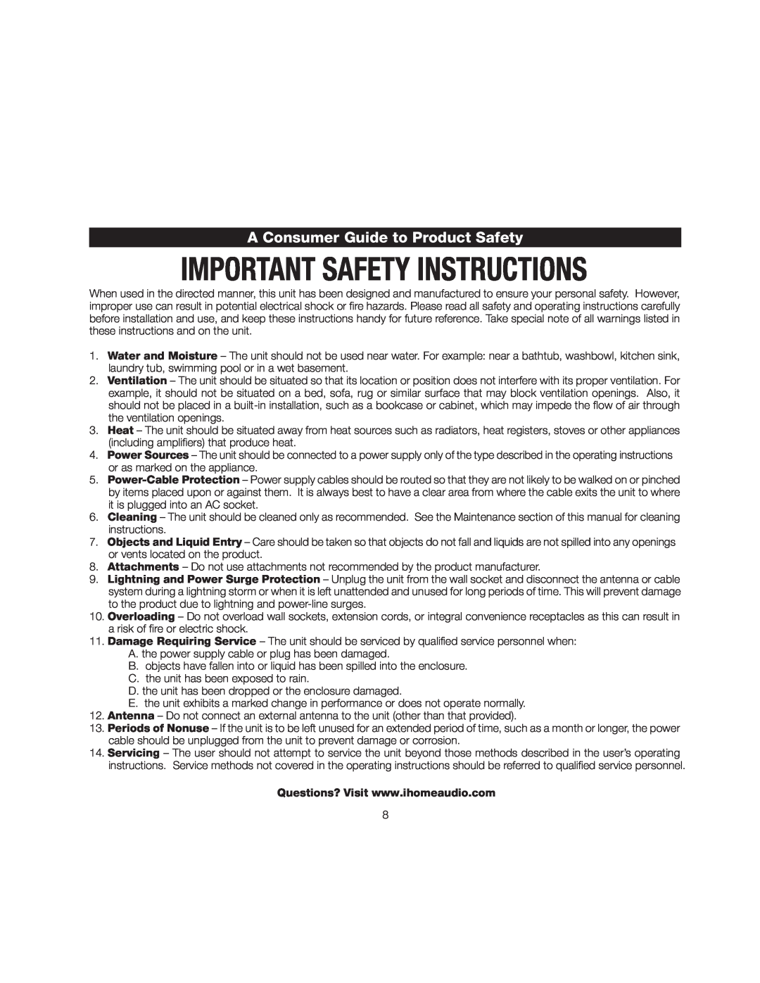 iHome iA17 instruction manual A Consumer Guide to Product Safety 