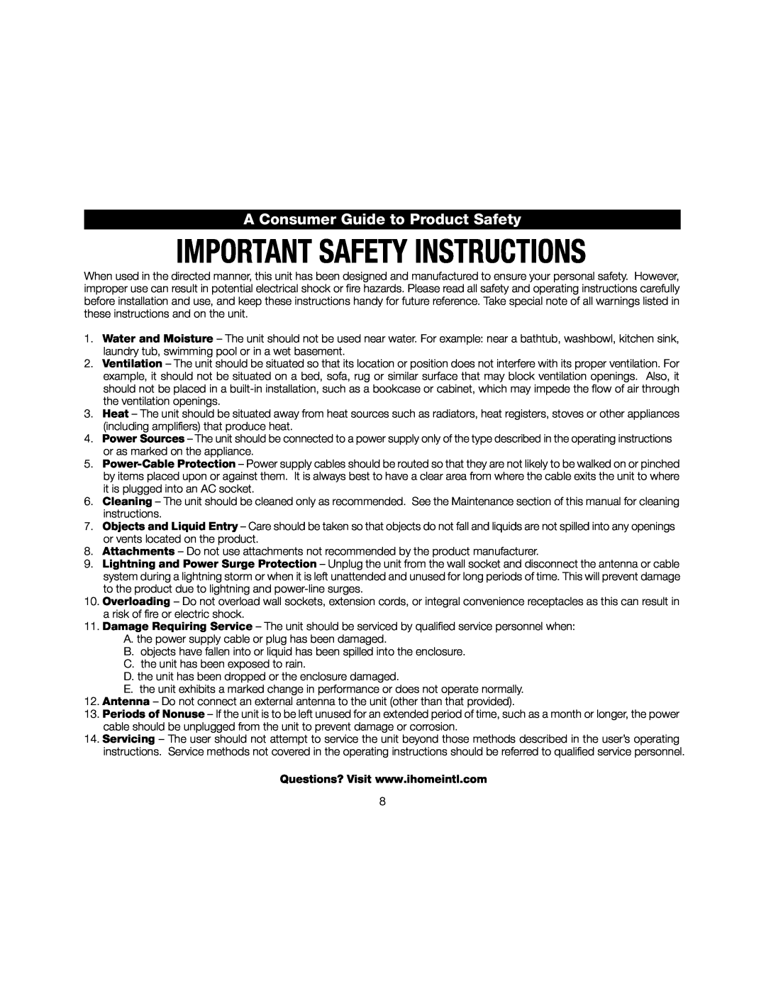 iHome iA17 instruction manual A Consumer Guide to Product Safety 