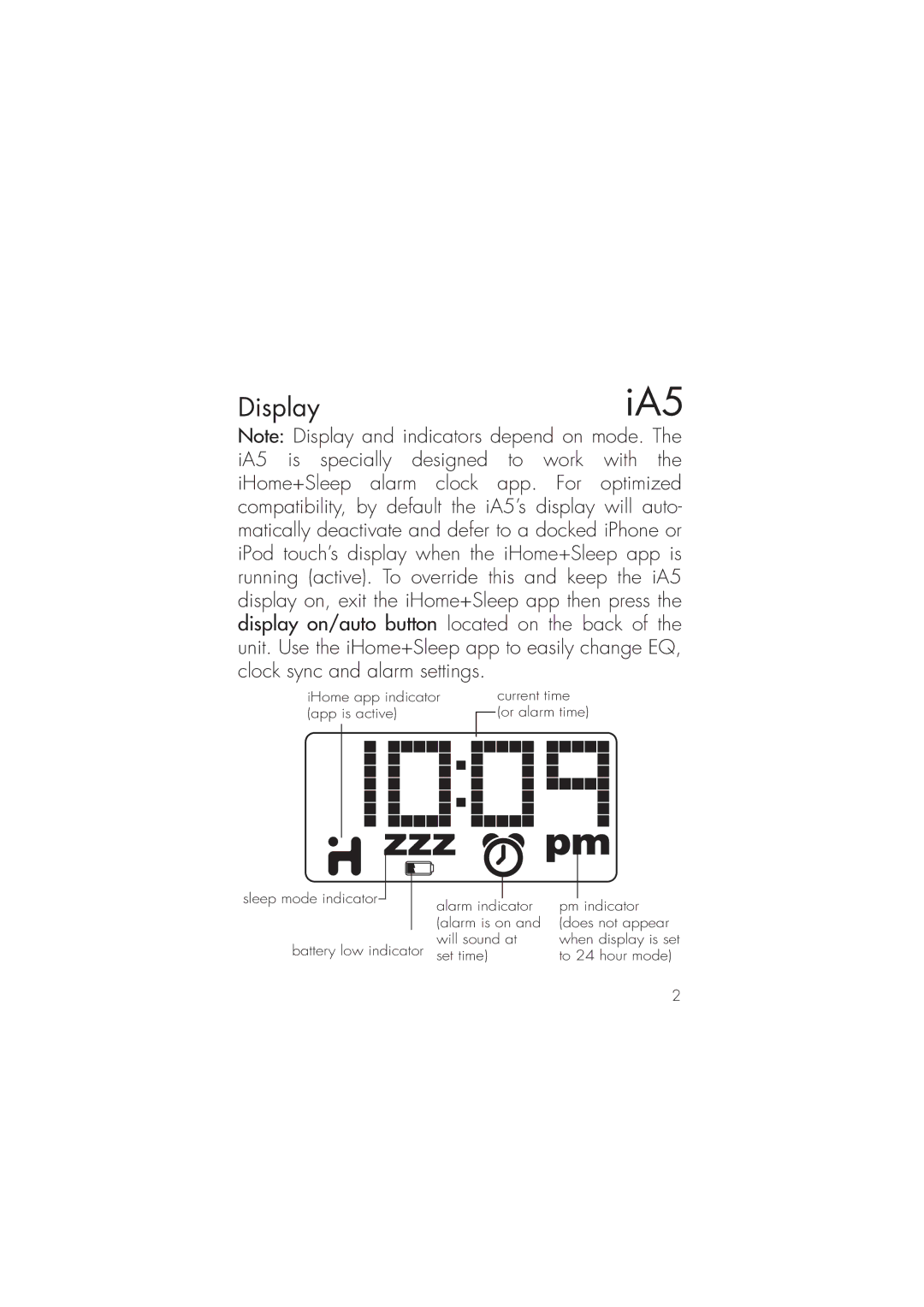 iHome ia5 instruction manual DisplayiA5 