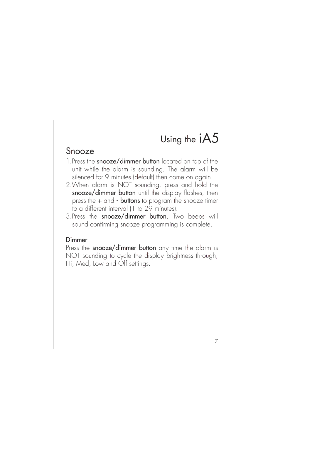 iHome ia5 instruction manual Using the iA5 Snooze 