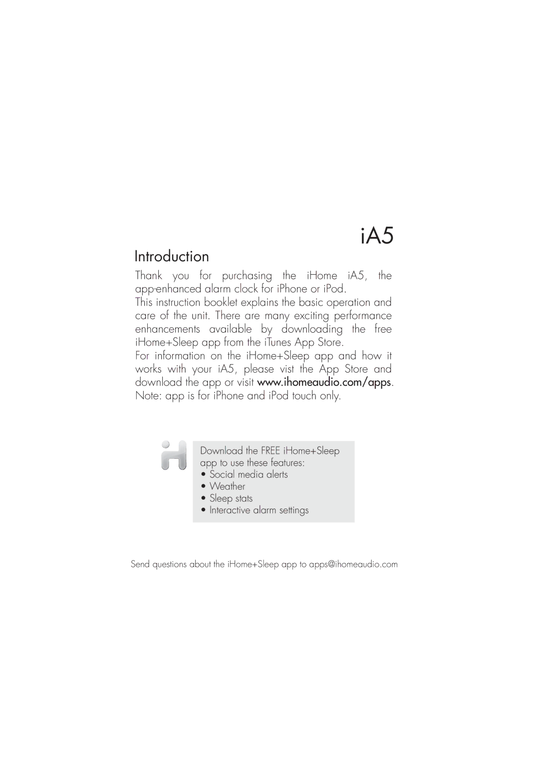 iHome ia5 instruction manual Introduction 