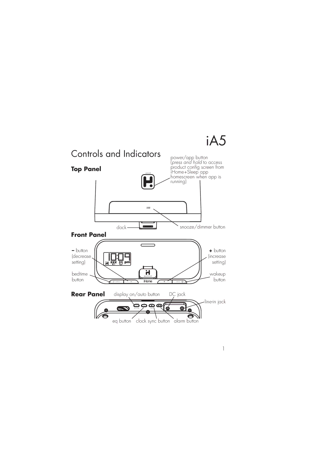 iHome ia5 instruction manual Controls and Indicators, Power/app button 