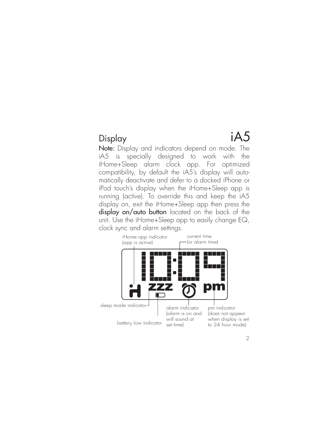 iHome ia5 instruction manual DisplayiA5 