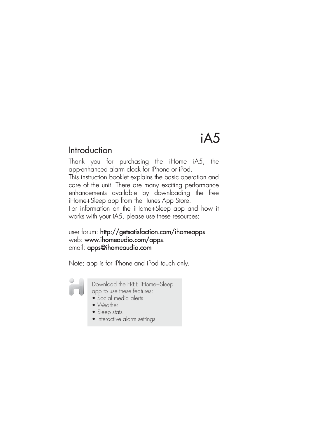 iHome ia5 instruction manual Introduction 