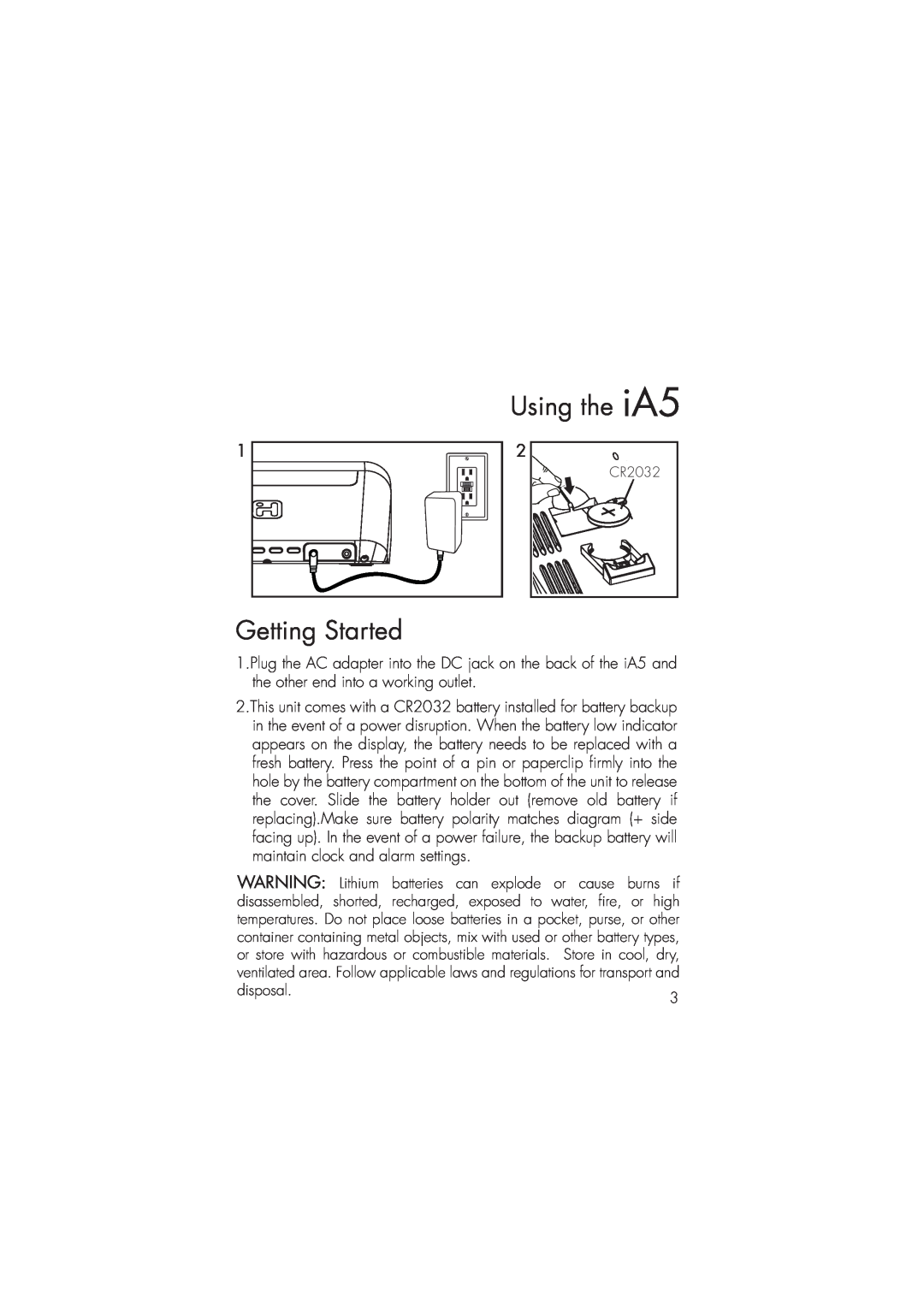 iHome ia5 instruction manual Using the iA5, Getting Started, disposal 