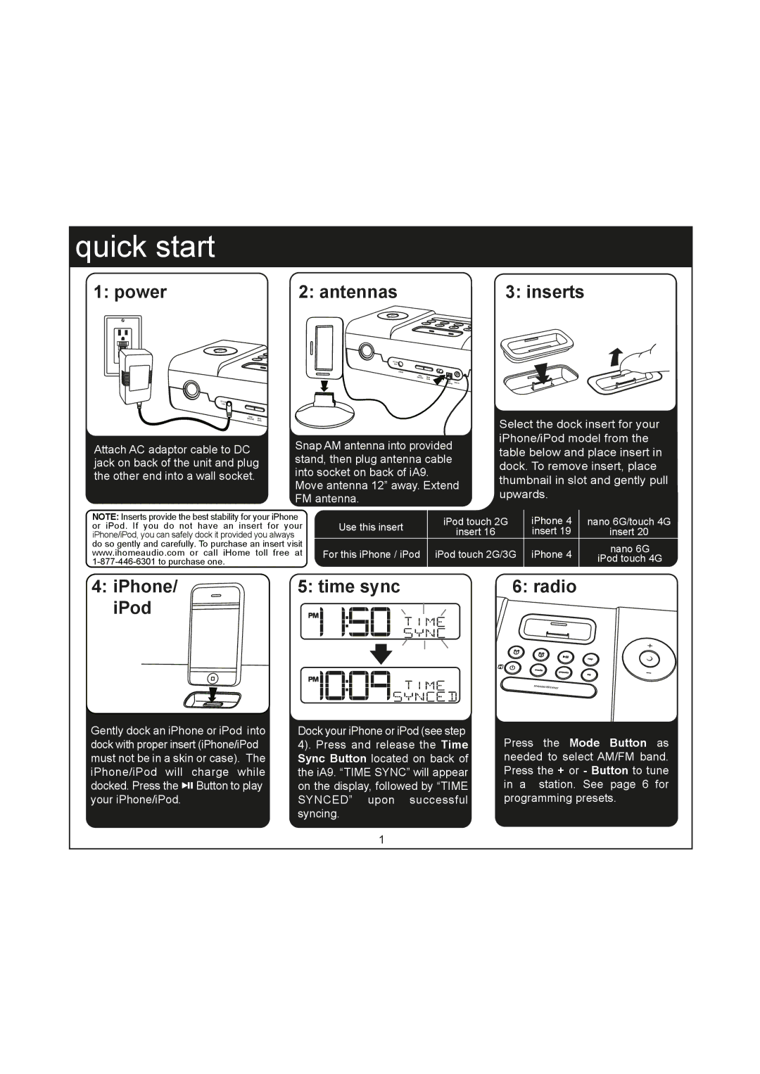 iHome IA9 manual Quick start 