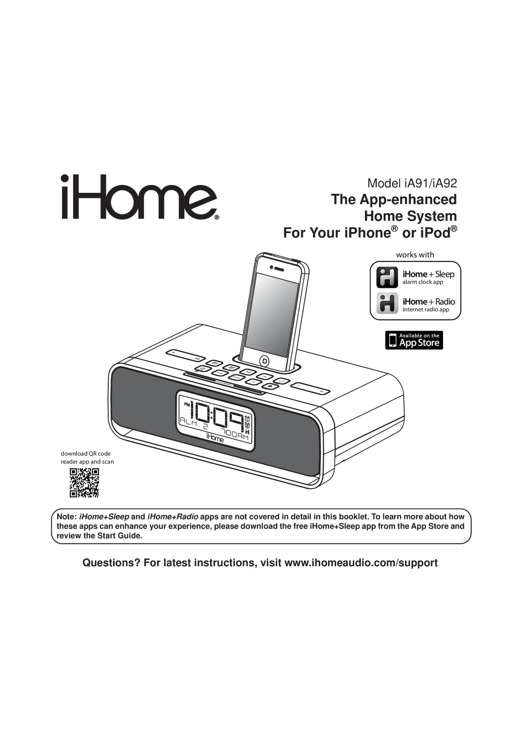 iHome IA91, IA92 manual App-enhanced Home System For Your iPhone or iPod 