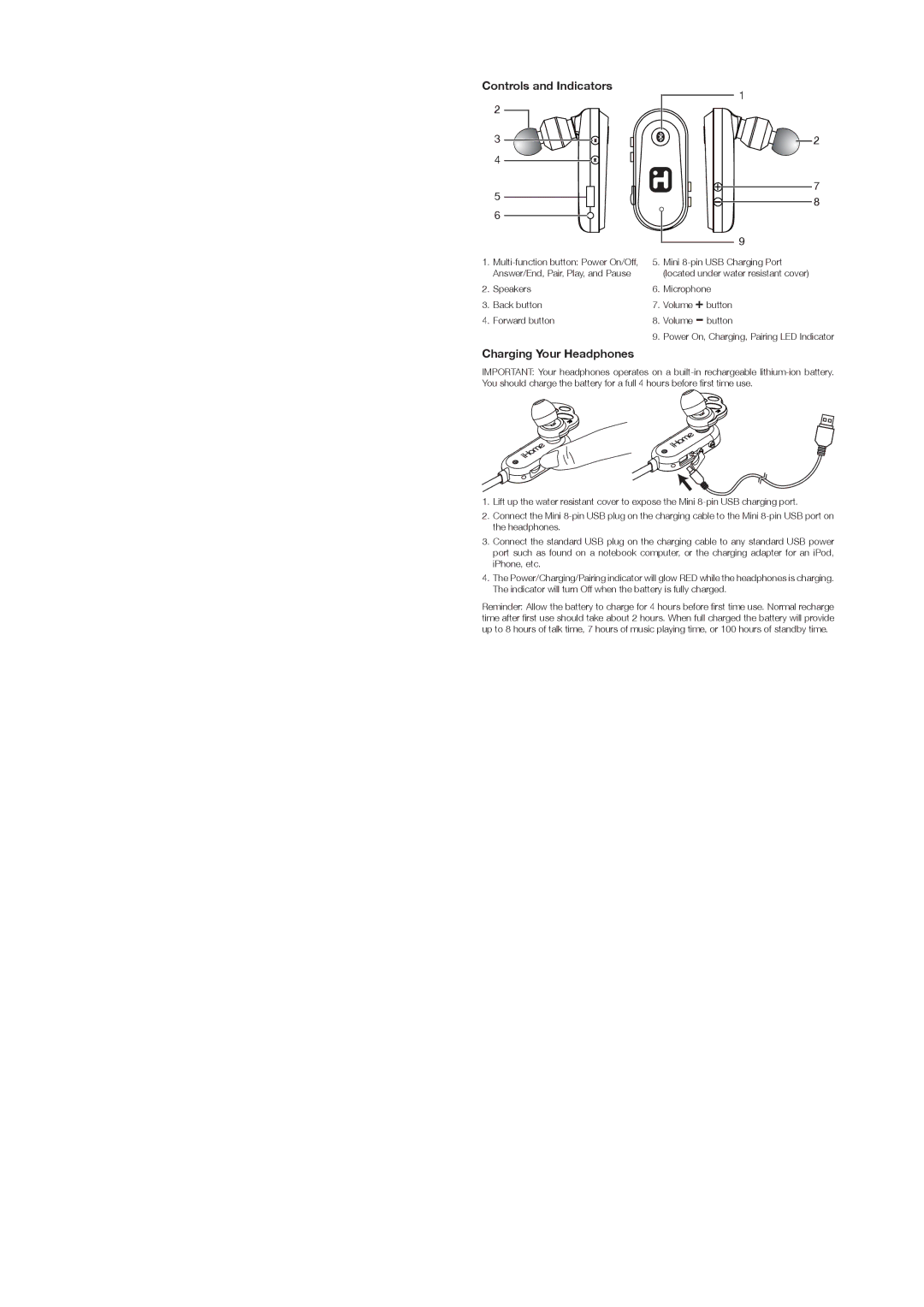 iHome iB75 owner manual Controls and Indicators, Charging Your Headphones 