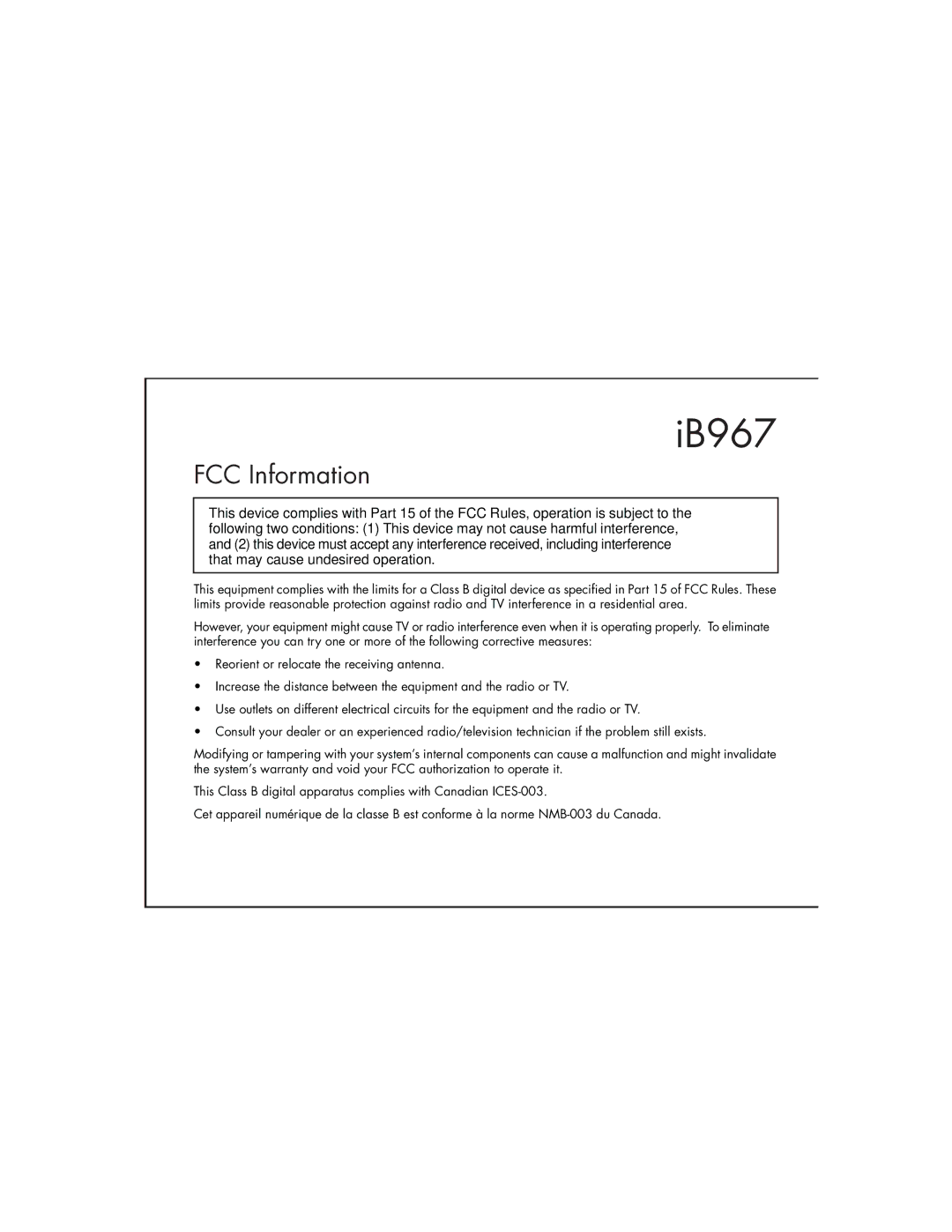 iHome IB967 instruction manual FCC Information 