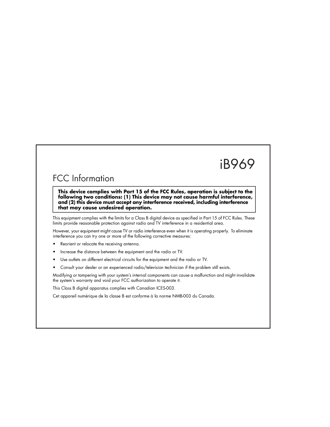 iHome IB969 instruction manual FCC Information 