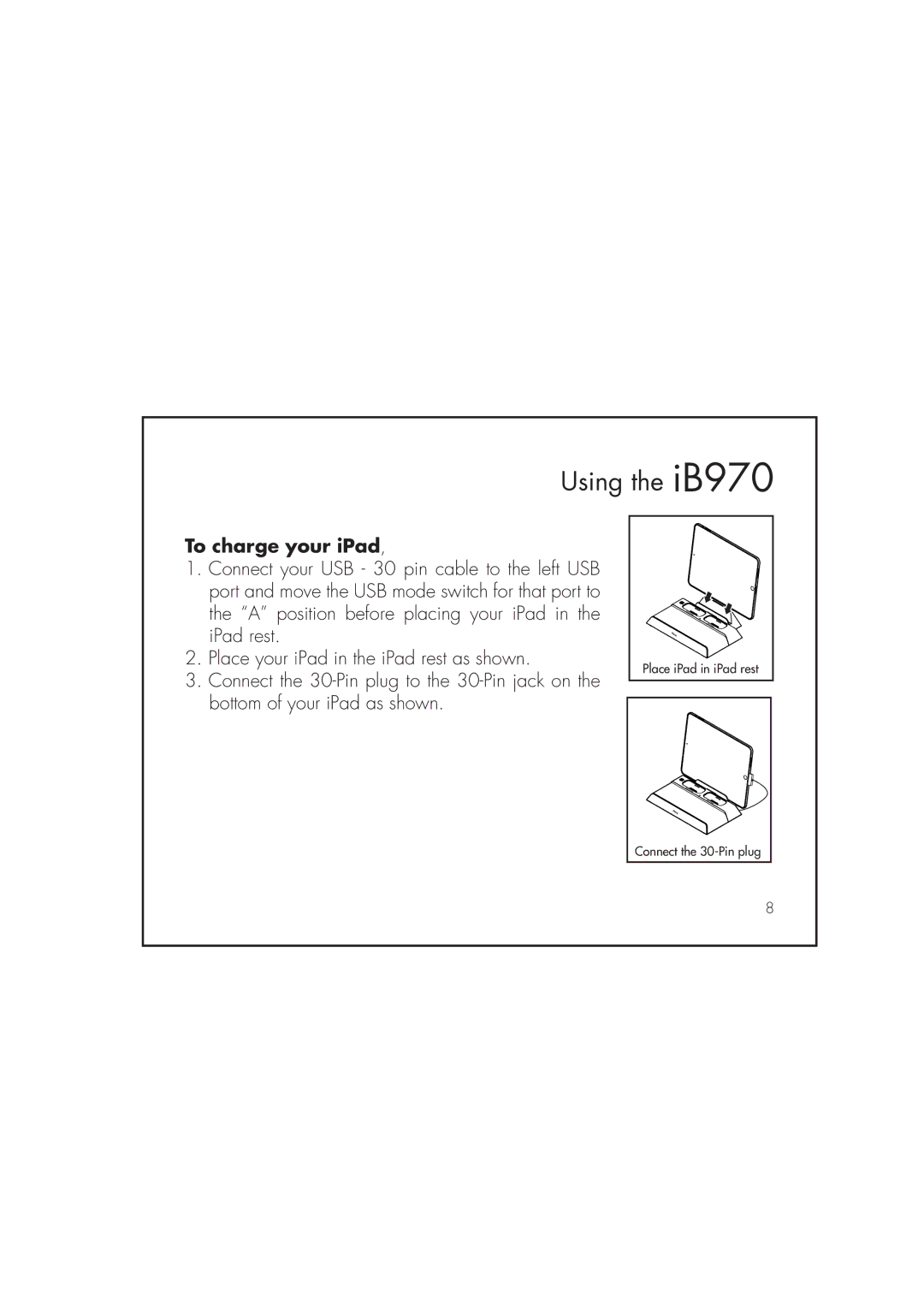 iHome iB970 instruction manual To charge your iPad 