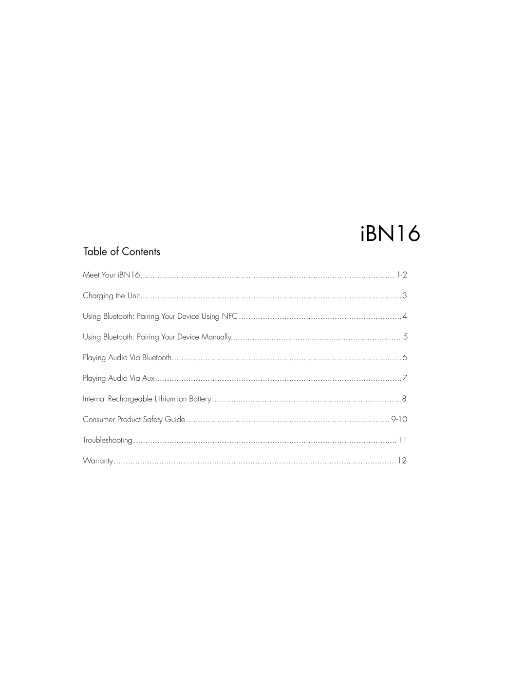 iHome iBN16 instruction manual Table of Contents 