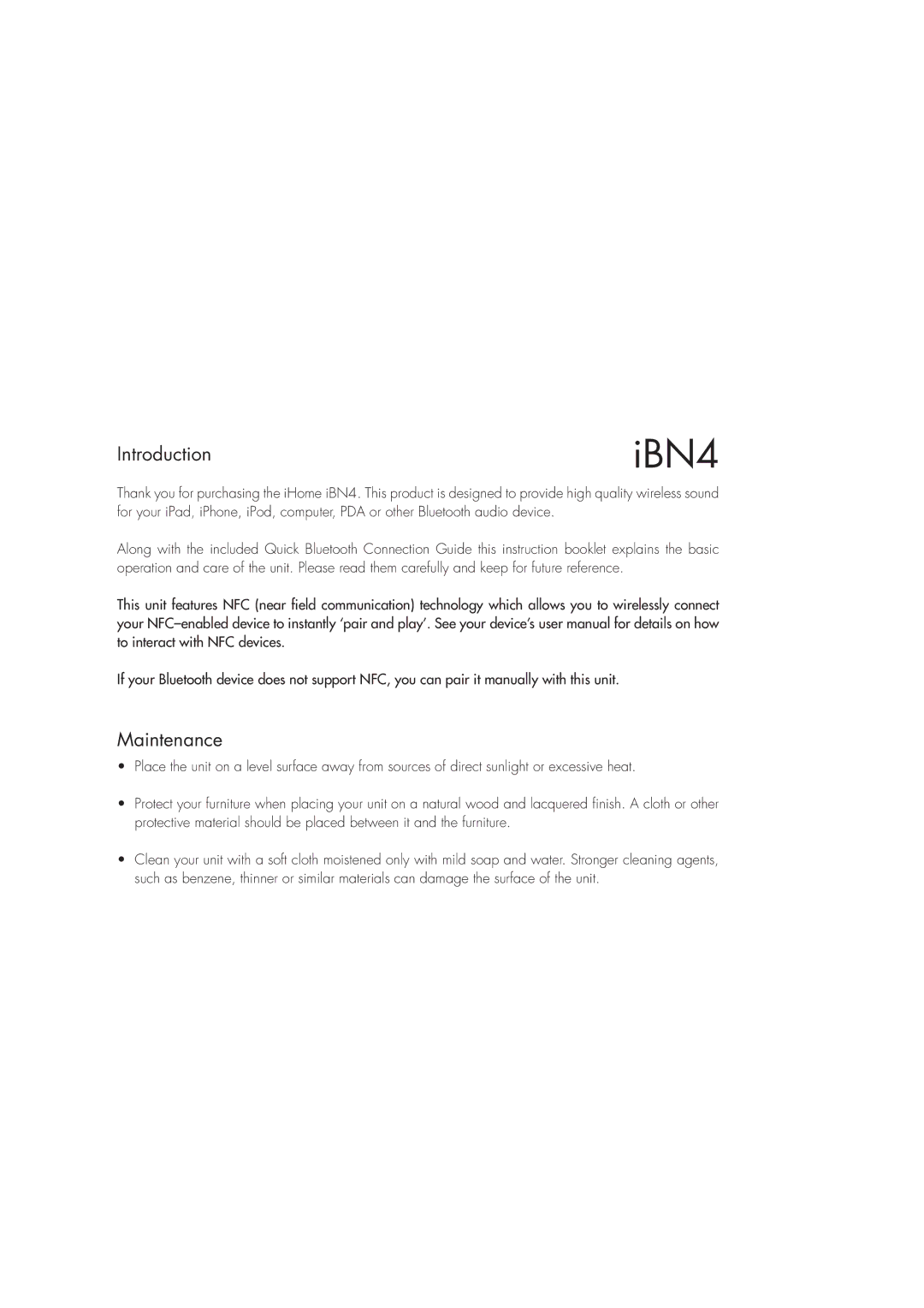 iHome iBN4 instruction manual Introduction, Maintenance 