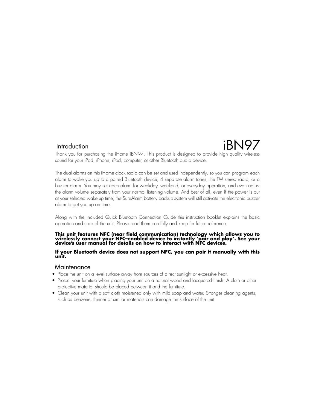 iHome iBN97 instruction manual Introduction, Maintenance 