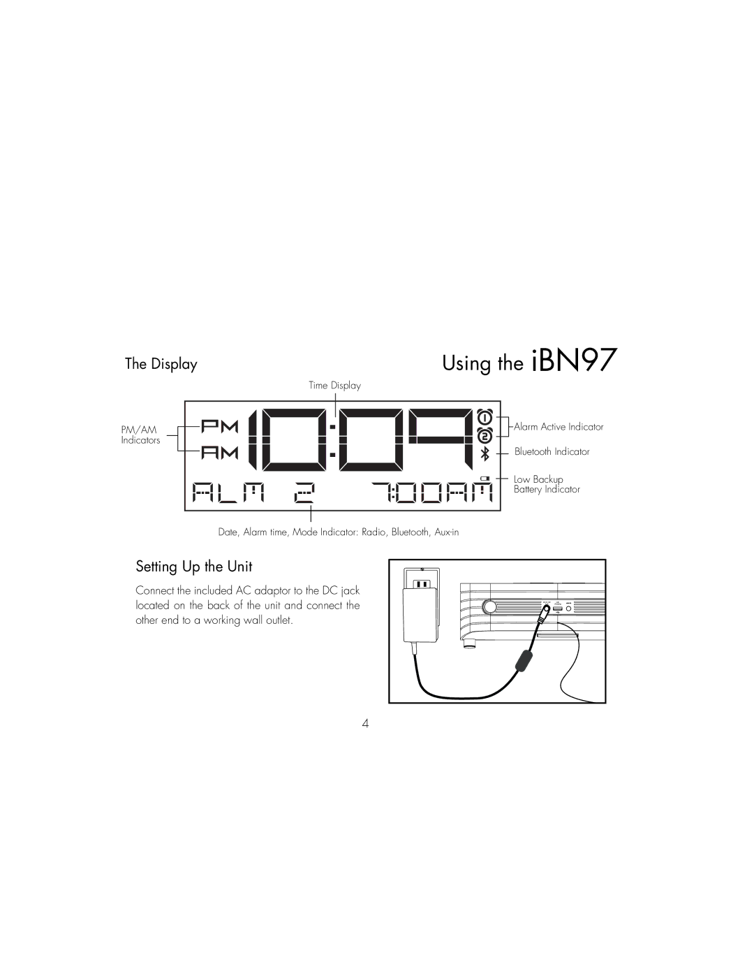 iHome iBN97 instruction manual Display, Setting Up the Unit 