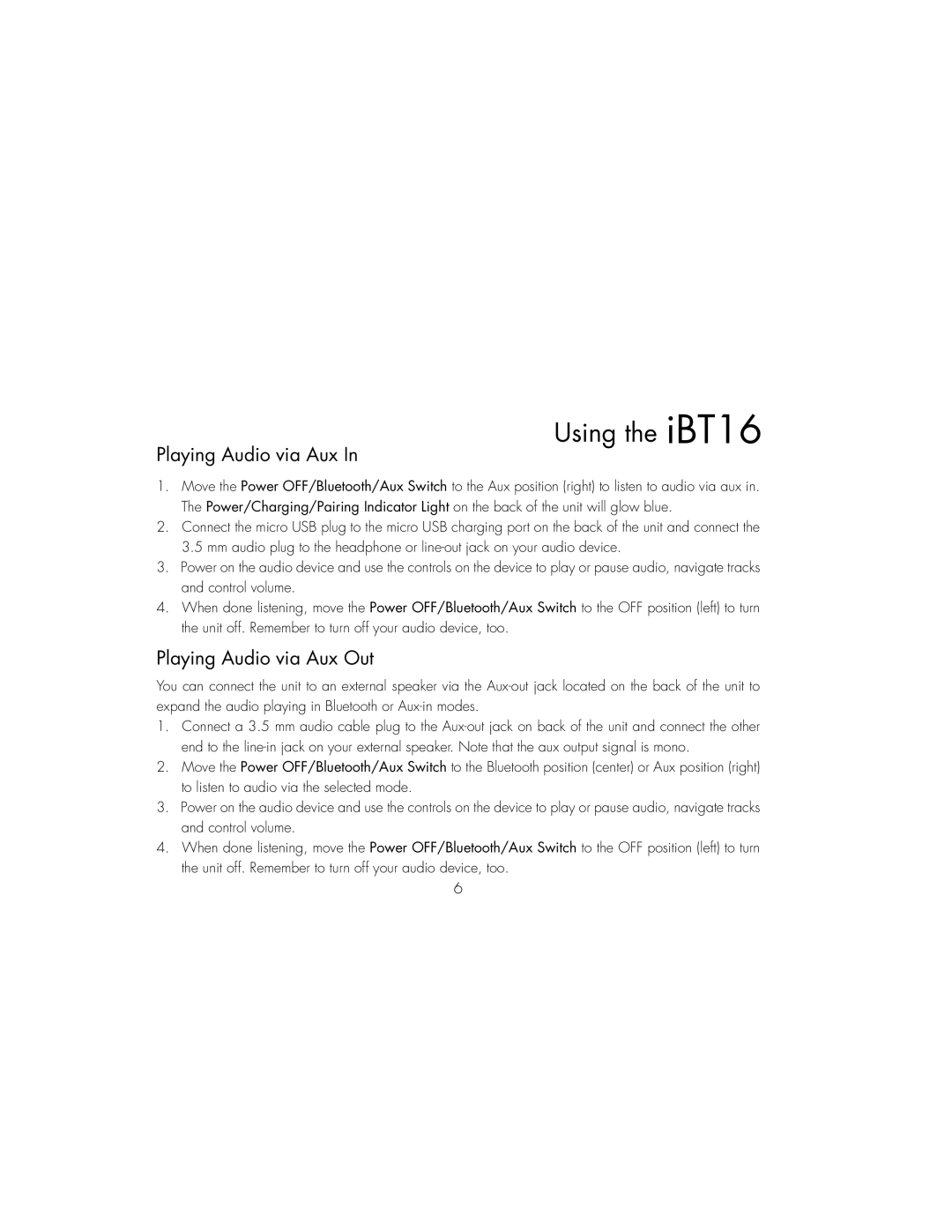 iHome IBT16LC, IBT16GC instruction manual Playing Audio via Aux Out 