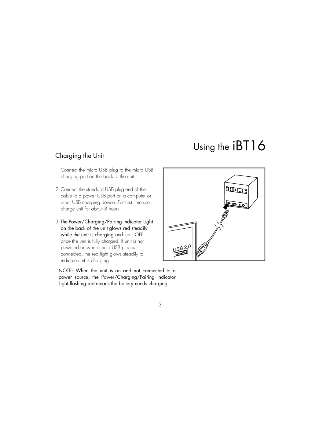 iHome IBT16GC, IBT16LC instruction manual Charging the Unit 