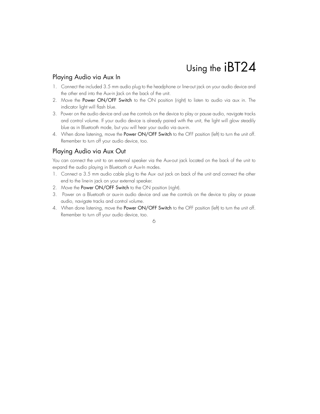 iHome IBT24GC, IBT24UC instruction manual Playing Audio via Aux Out 