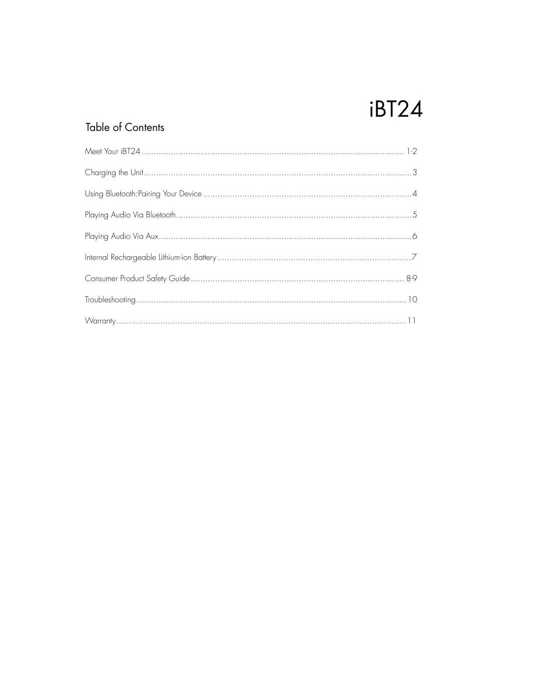 iHome IBT24GC, IBT24UC instruction manual Table of Contents 