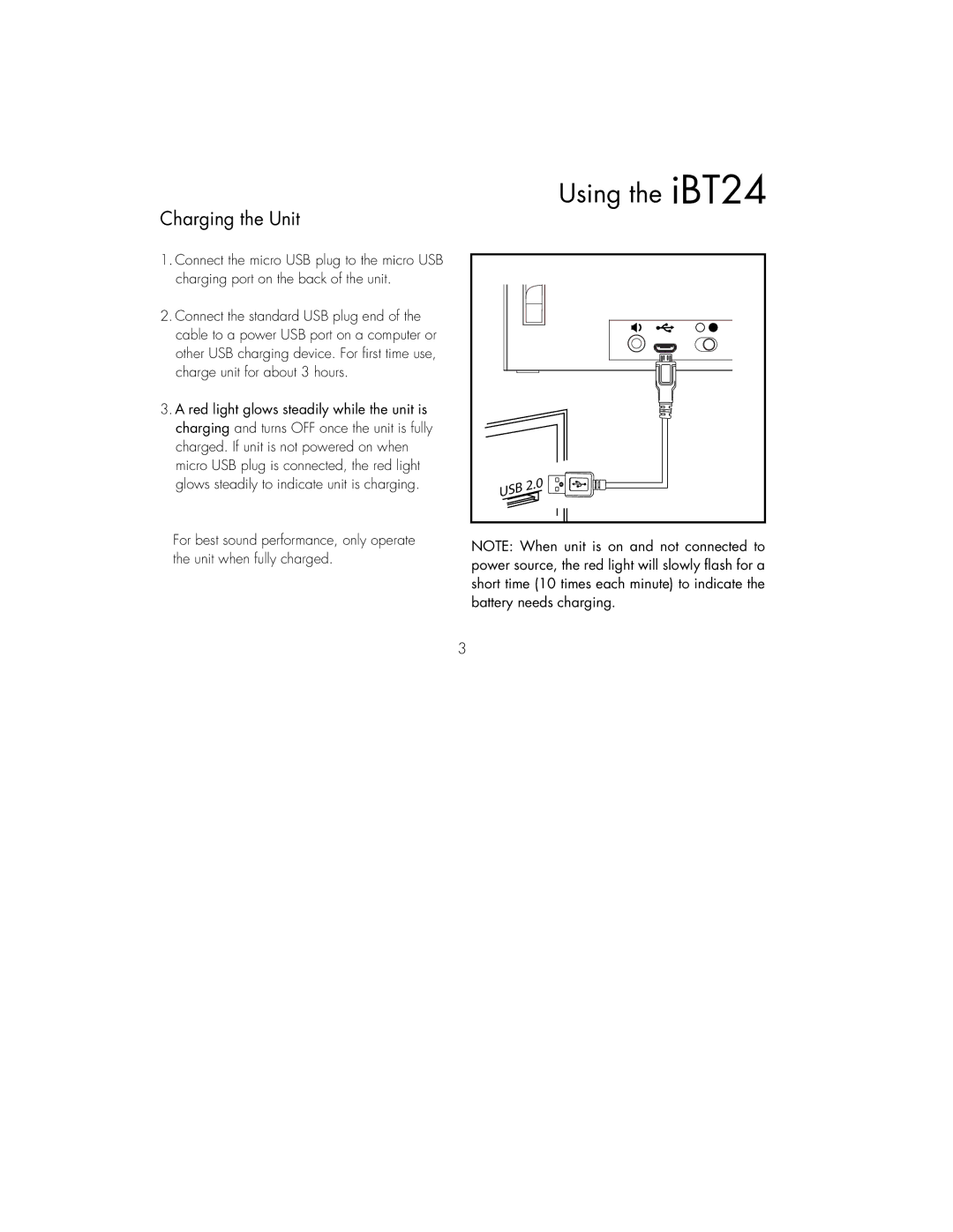 iHome IBT24UC, IBT24GC instruction manual Charging the Unit 