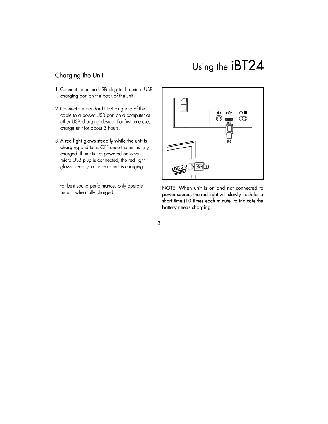iHome IBT24UC, IBT24GC instruction manual Using the iBT24, Charging the Unit 