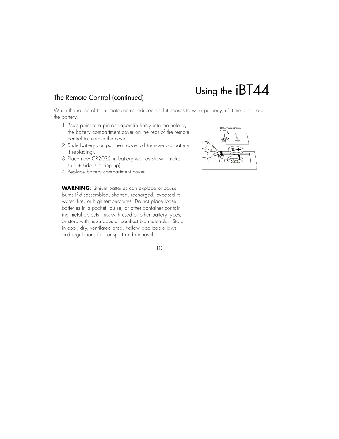 iHome iBT44 iB instruction manual Battery compartment cover 