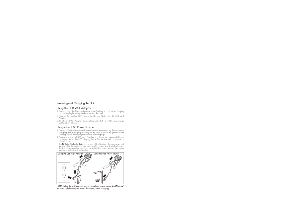 iHome iBT52 instruction manual Powering and Charging the Unit Using the USB Wall Adaptor, Using other USB Power Source 