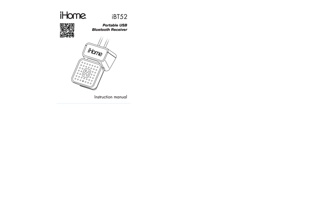 iHome iBT52 instruction manual Portable USB Bluetooth Receiver 