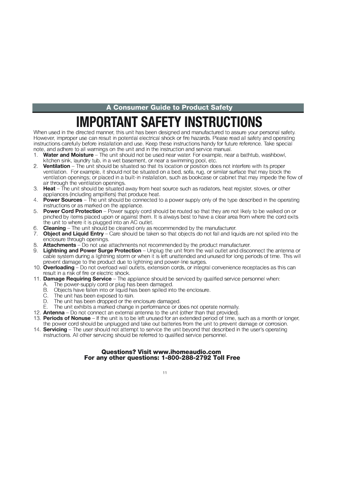 iHome ID28 manual Consumer Guide to Product Safety 