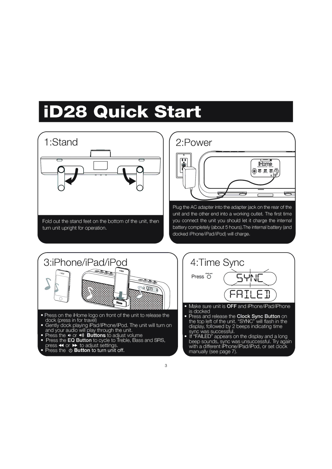 iHome manual ID28 Quick Start 