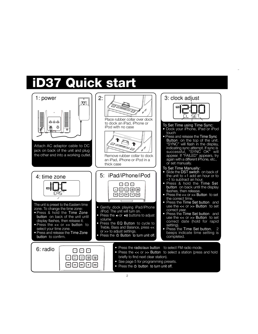 iHome manual ID37 Quick start 