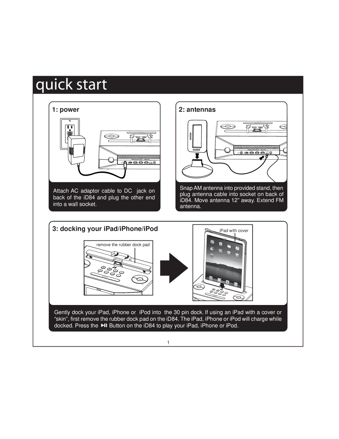 iHome ID84 manual Quick start 