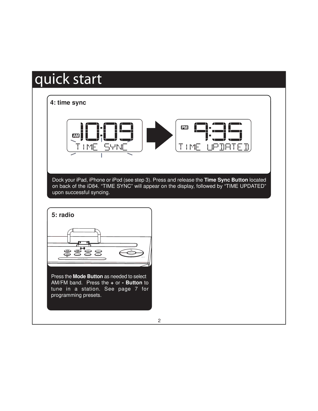 iHome ID84 manual Time sync 