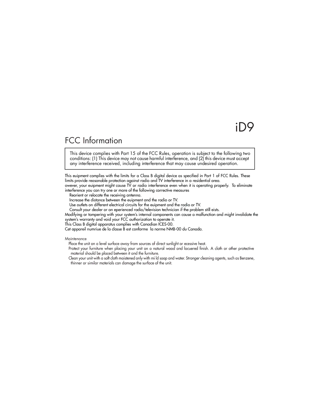 iHome ID9 instruction manual FCC Information 