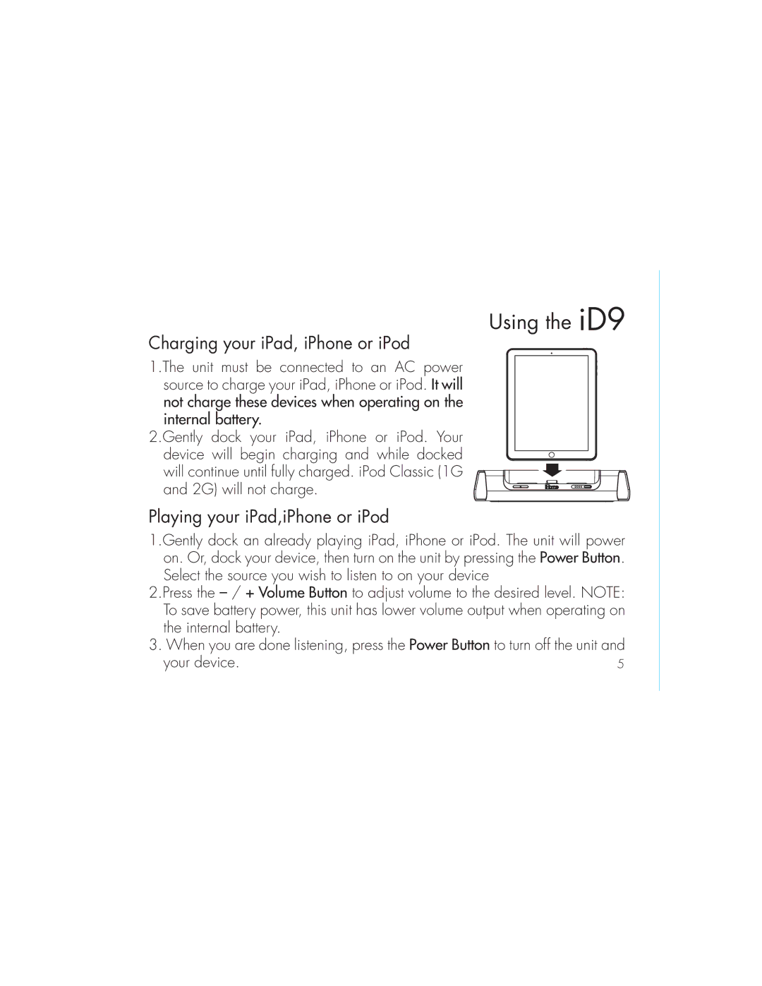 iHome ID9 instruction manual Charging your iPad, iPhone or iPod 