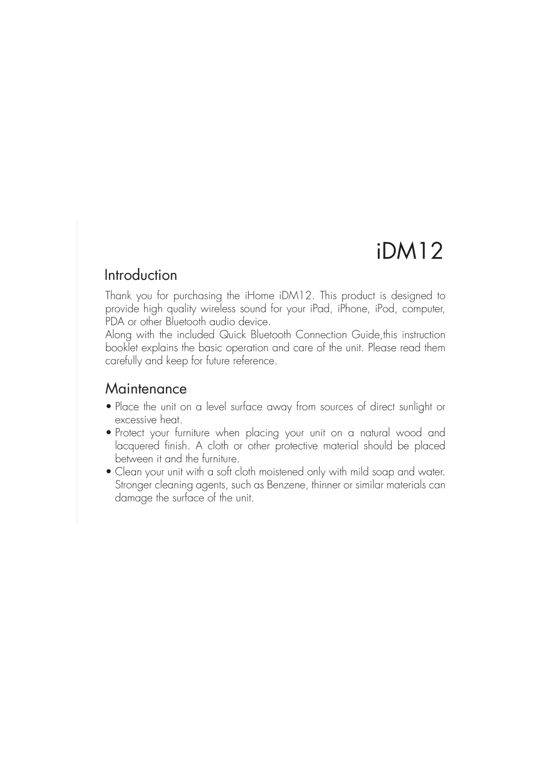 iHome IDM12 instruction manual Introduction 