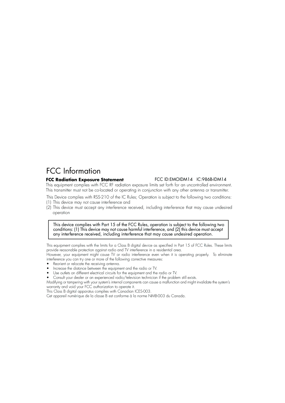 iHome iDM14 manual FCC Information 