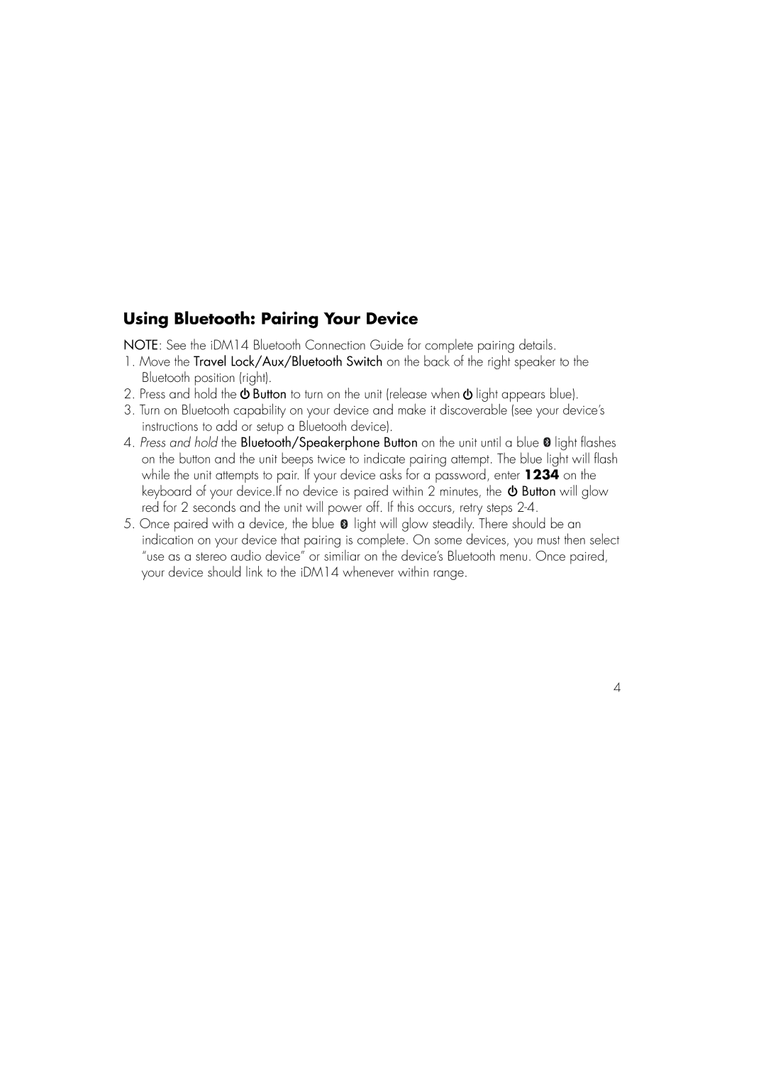 iHome iDM14 manual Using Bluetooth Pairing Your Device 