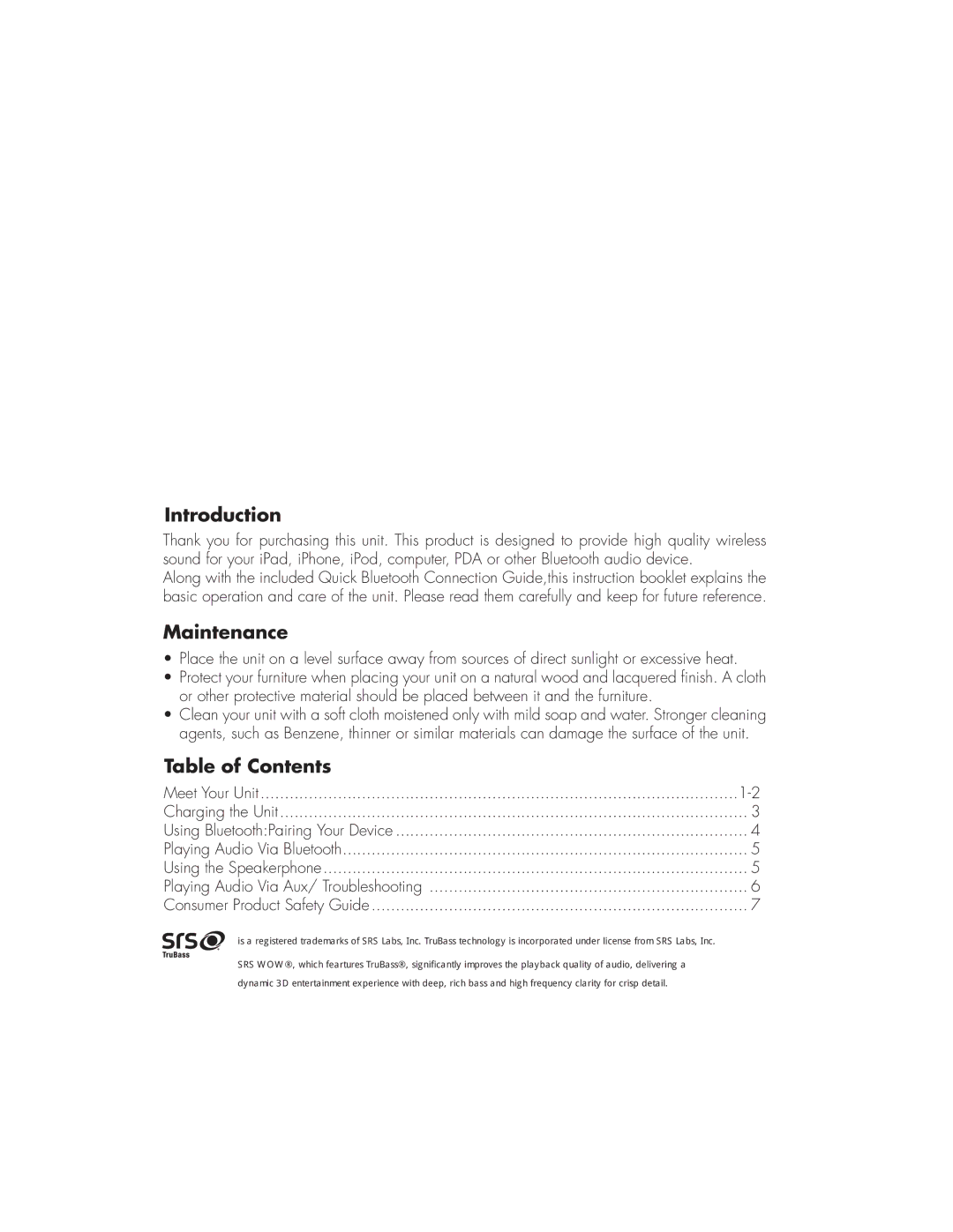 iHome iDM15 manual Introduction, Maintenance, Table of Contents 