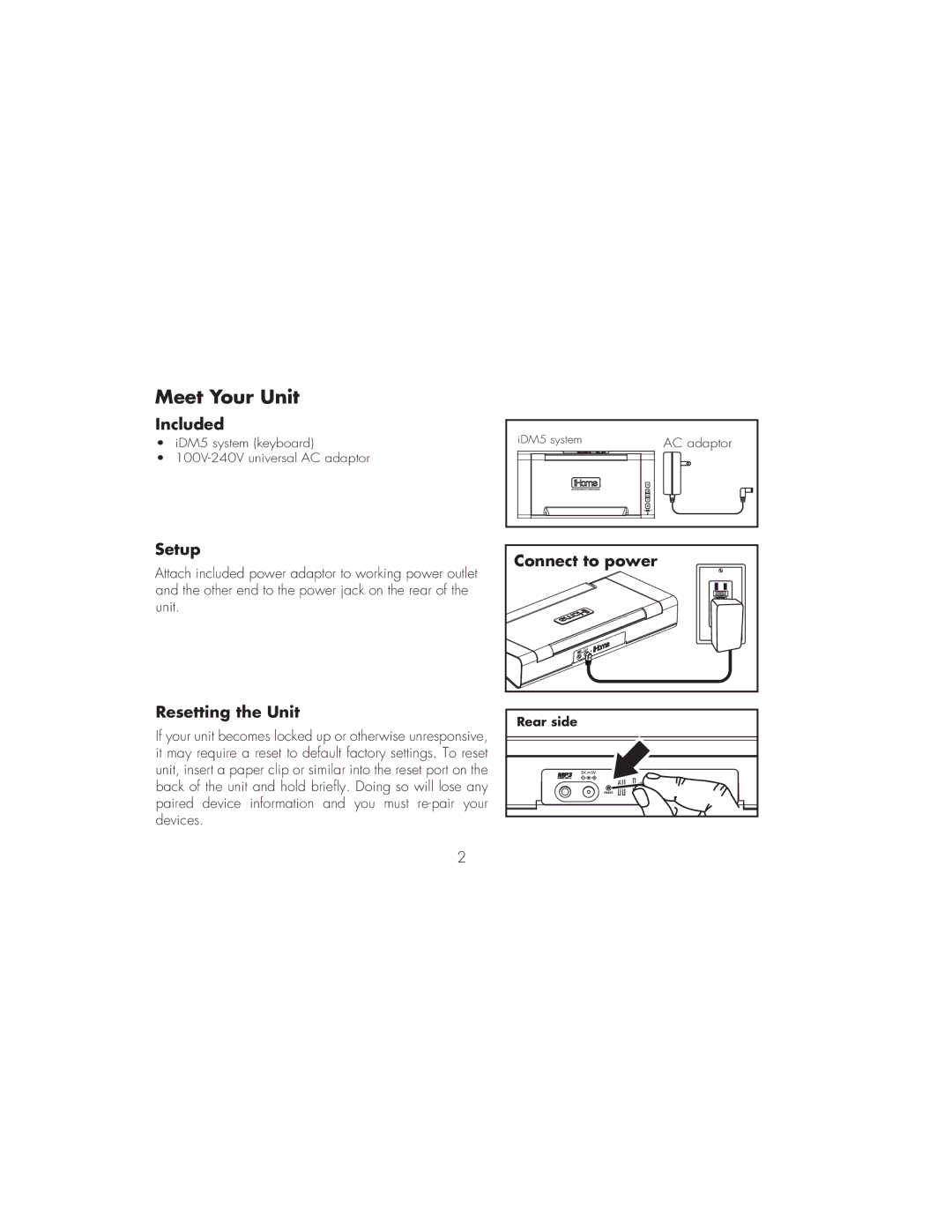 iHome iDM5 manual Included 