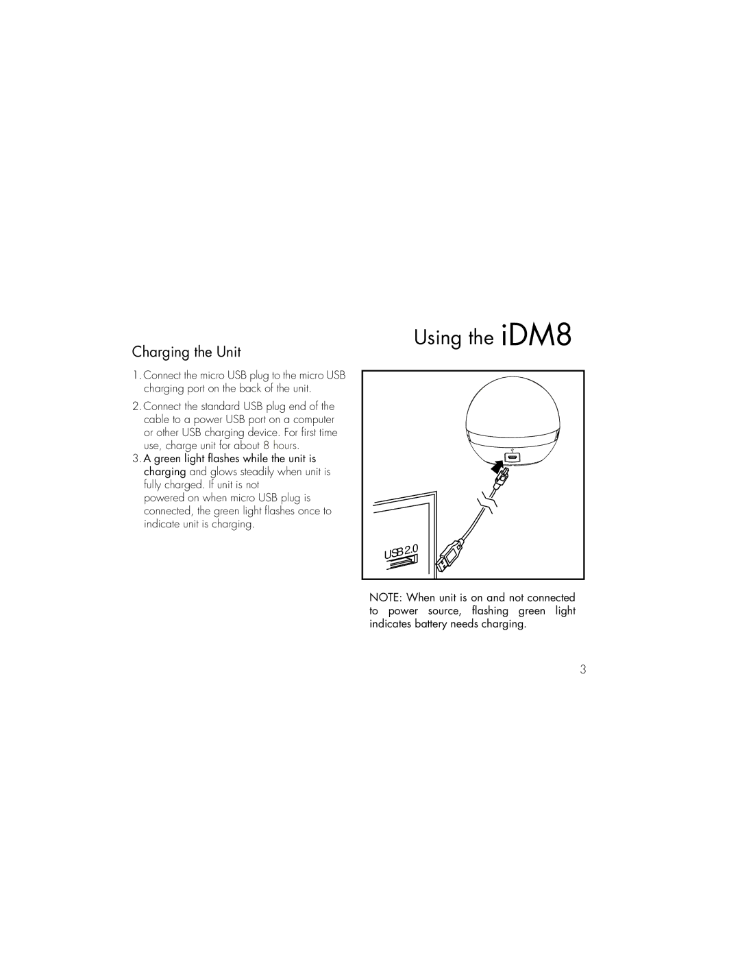 iHome iDM8 instruction manual Charging the Unit 