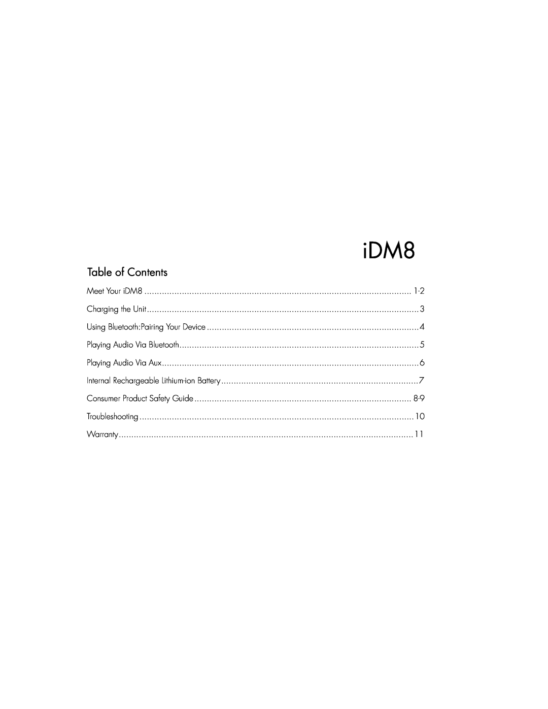 iHome iDM8 instruction manual Table of Contents 