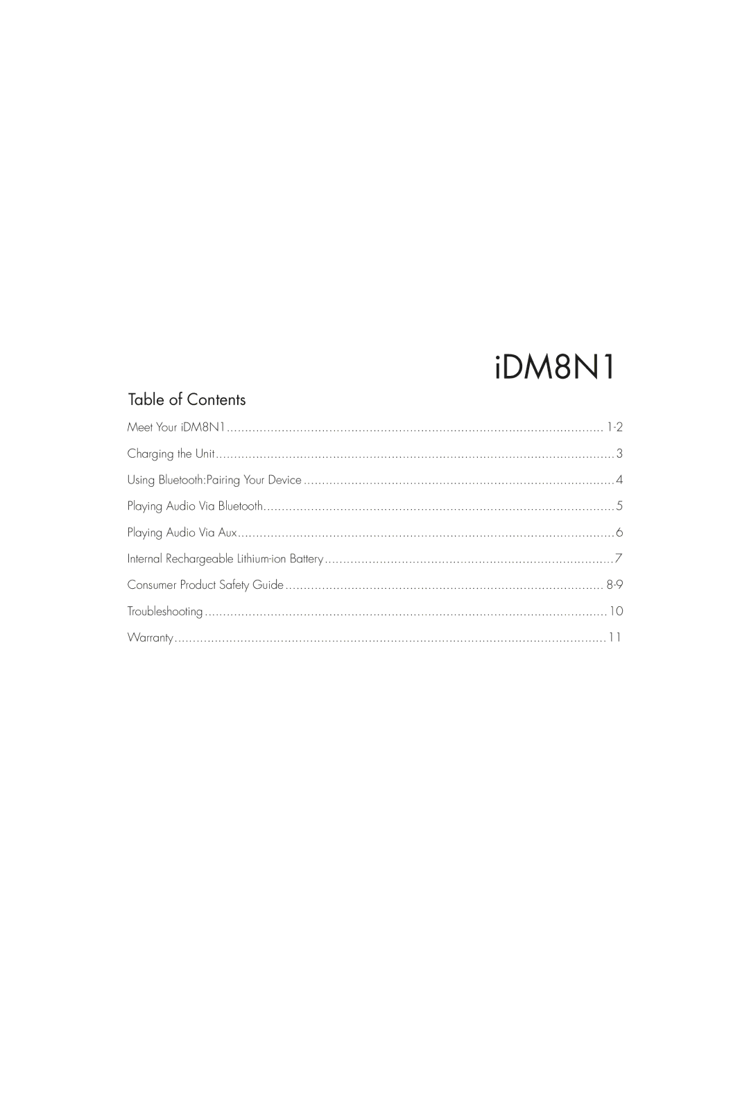 iHome iDM8N1 instruction manual Table of Contents 