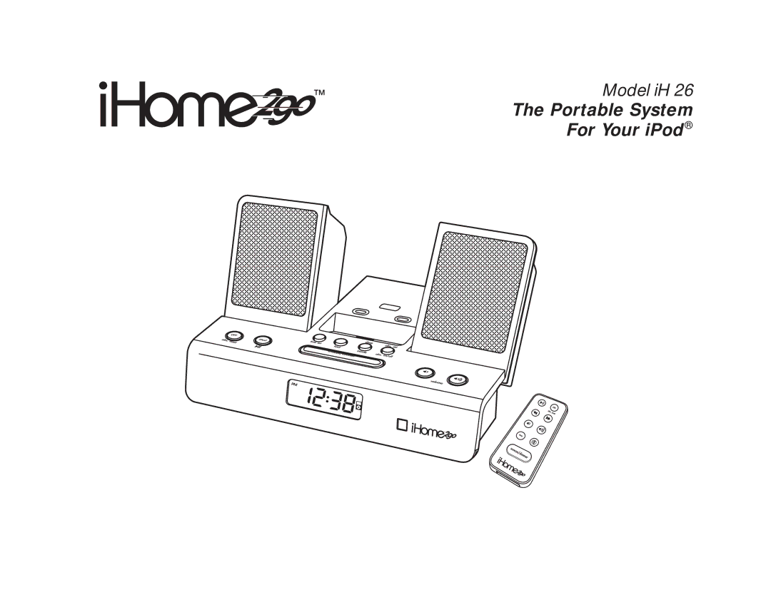 iHome iH 26 manual Portable System For Your iPod 