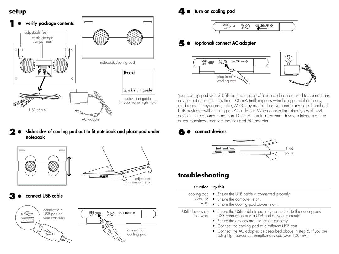 iHome IH-A705CB, IH-A706CW quick start Setup, Troubleshooting 