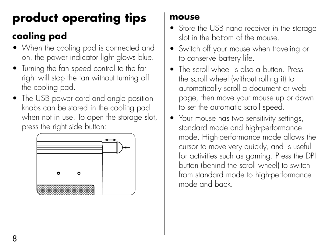 iHome IH-B931NR quick start Product operating tips, Mouse 