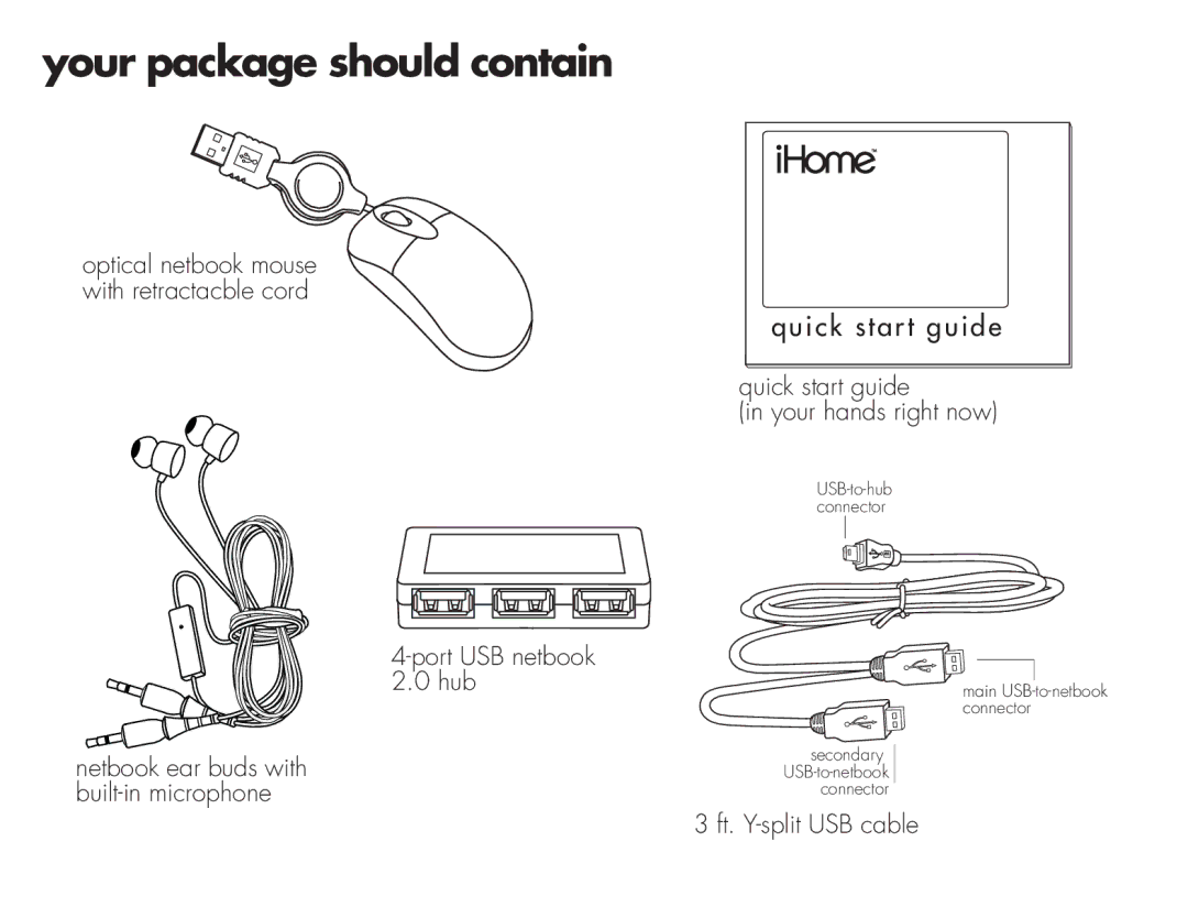 iHome IH-B945NR, IH-B946NO, IH-B939NN, IH-B937NO, IH-B936NR, IH-B935NW, IH-B934NB, IH-B947NP Your package should contain 