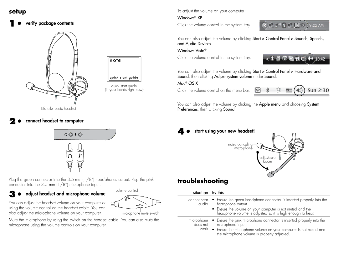 iHome IH-H400AB quick start Setup, Troubleshooting 