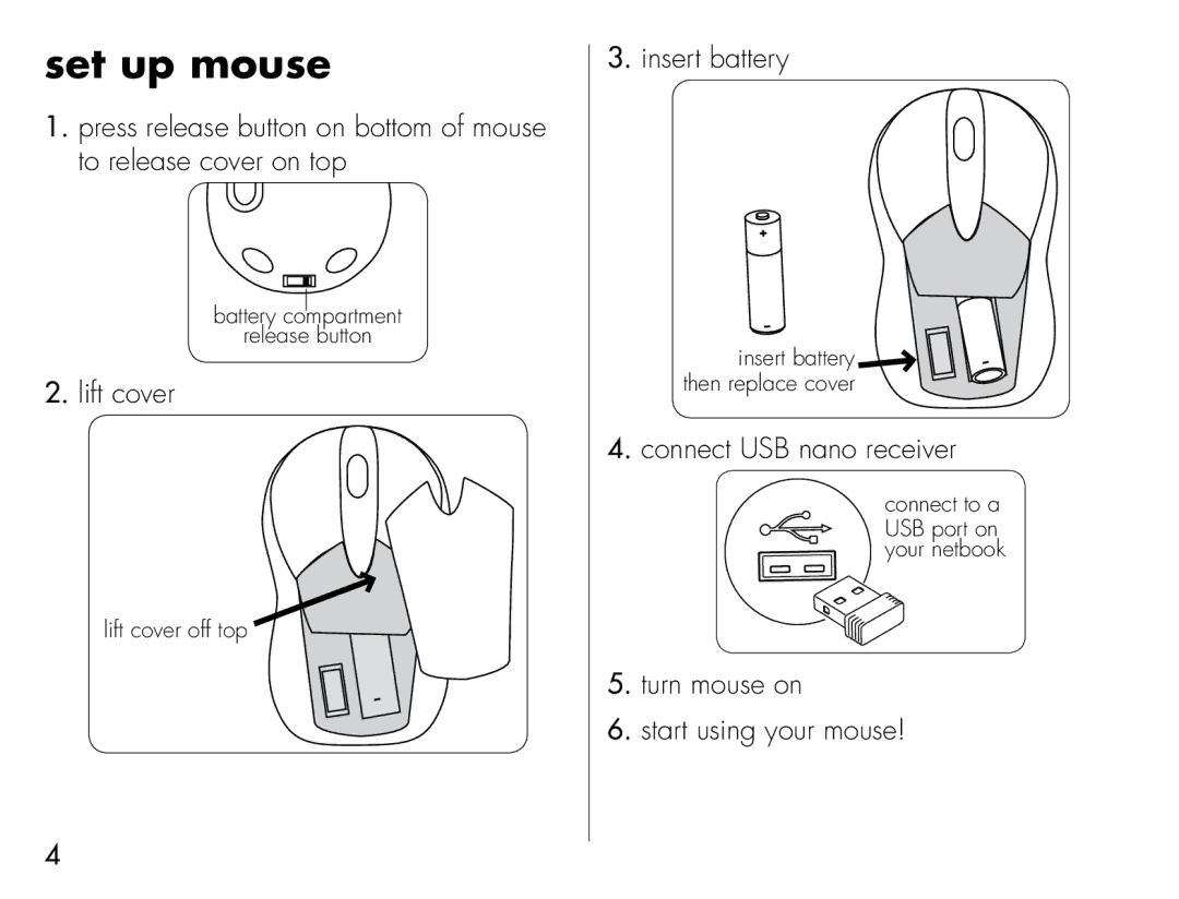 iHome IH-M182ZB, IH-M184ZC, IH-M183ZW quick start Set up mouse 