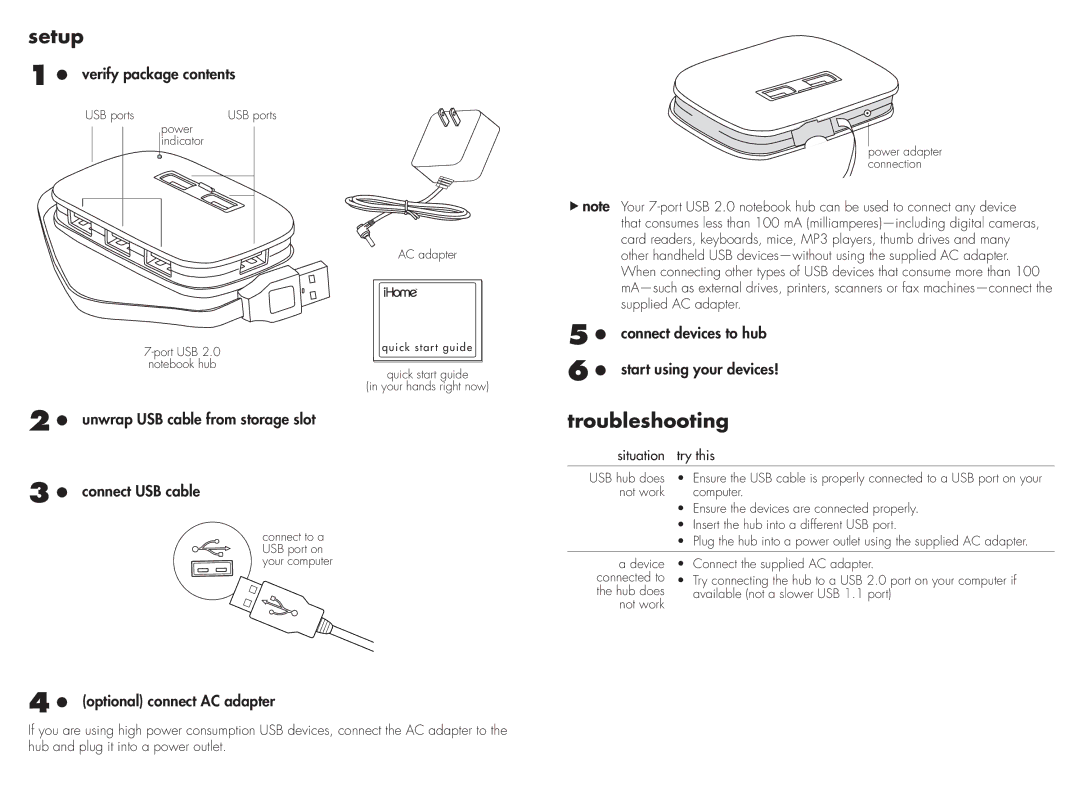 iHome IH-U561SW, IH-U560SB quick start Setup, Troubleshooting 